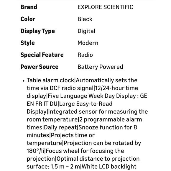 Explore Scientific RDC-3006 Touch Key Atomic Projection Clock. NIB - Picture 7 of 9